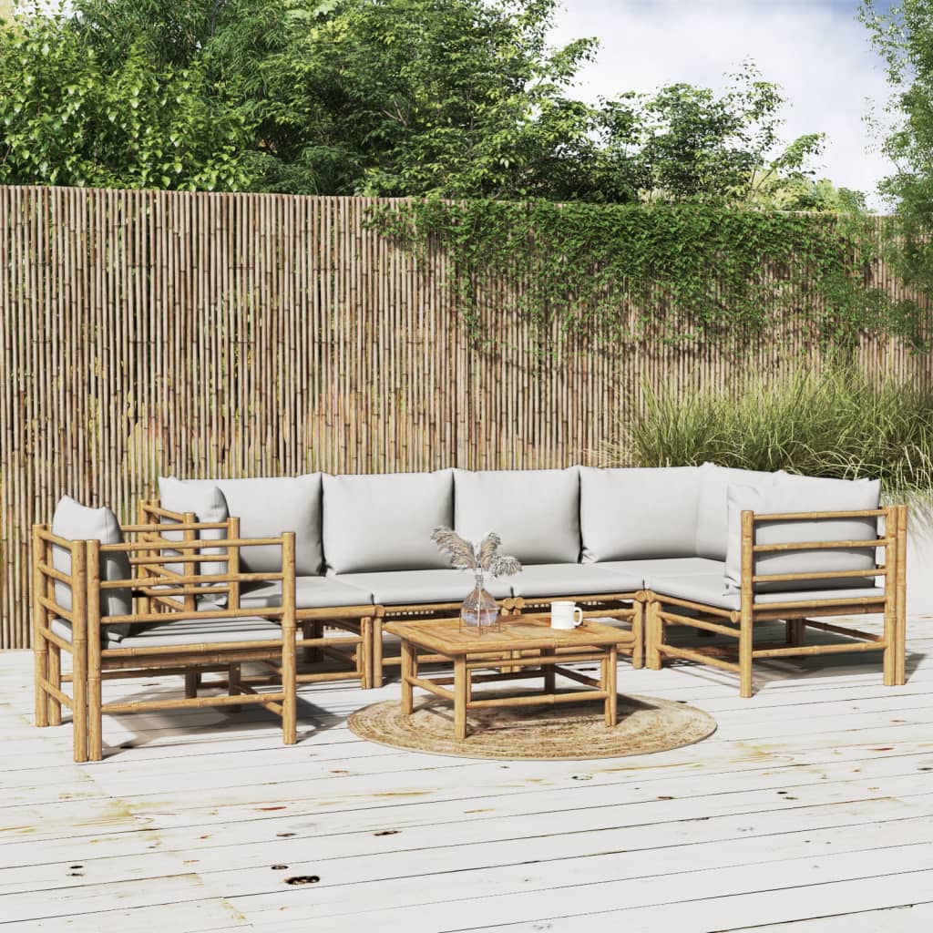 vidaXL 7 Piece Garden Lounge Set with Light Grey Cushions Bamboo