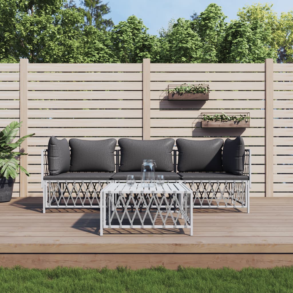 vidaXL 4 Piece Garden Lounge Set with Cushions White Steel