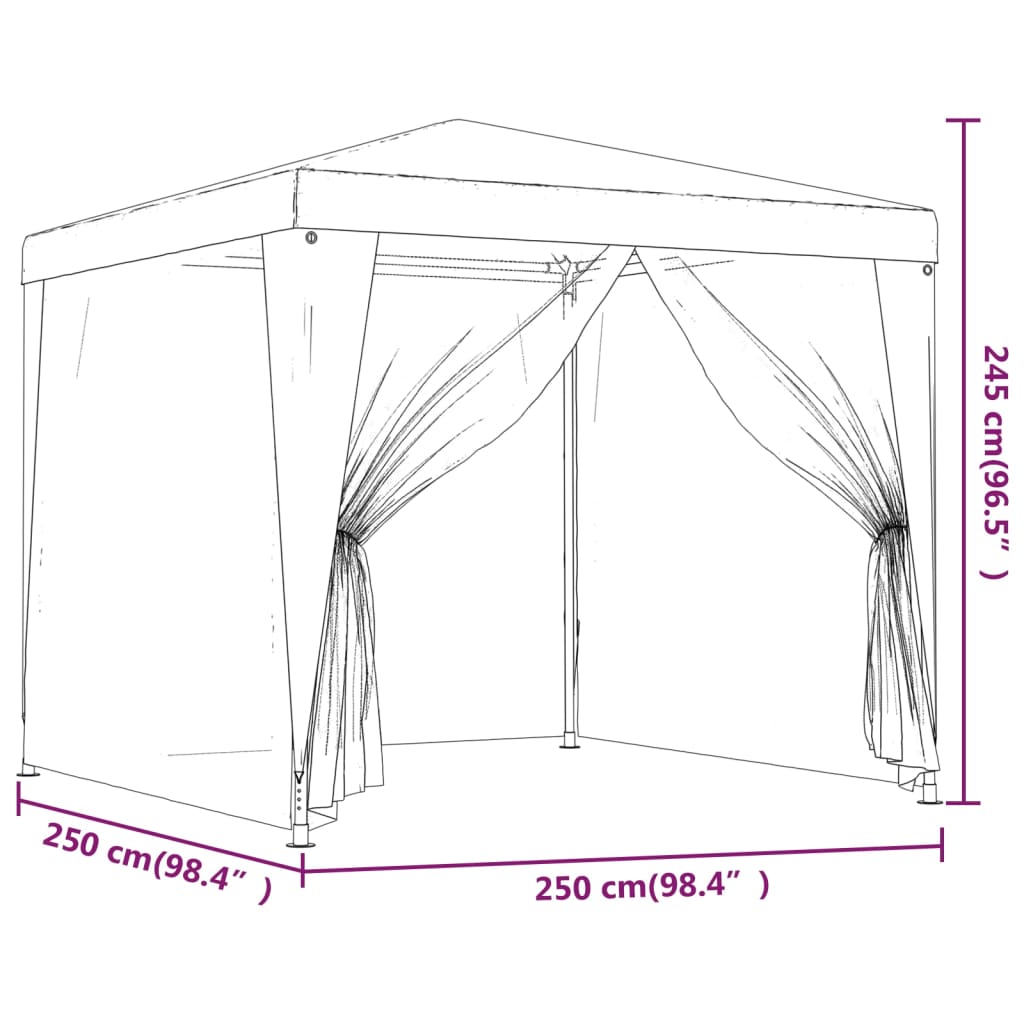 vidaXL Party Tent with 4 Mesh Sidewalls 2.5x2.5 m White