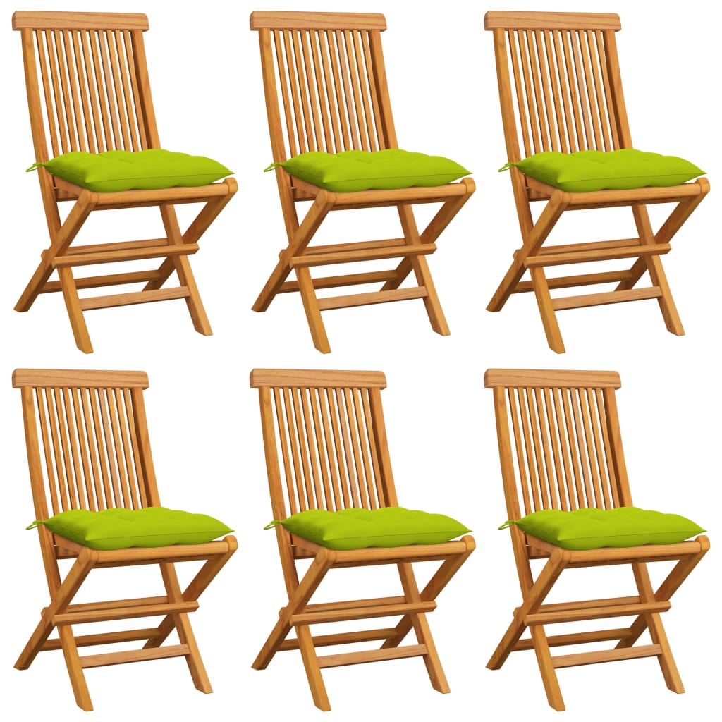 vidaXL Garden Chairs with Bright Green Cushions 6 pcs Solid Teak Wood