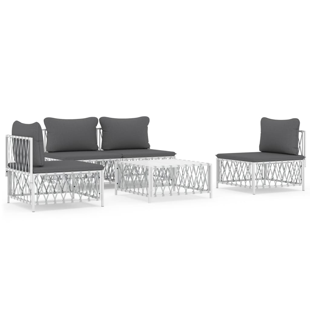 vidaXL 5 Piece Garden Lounge Set with Cushions White Steel