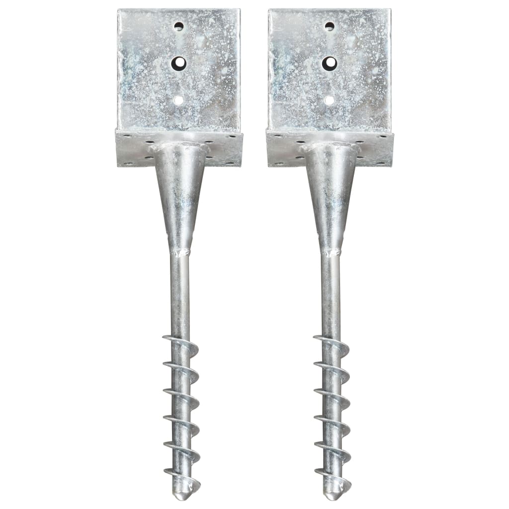 vidaXL Ground Spikes 2 pcs Silver 14x14x58 cm Galvanised Steel