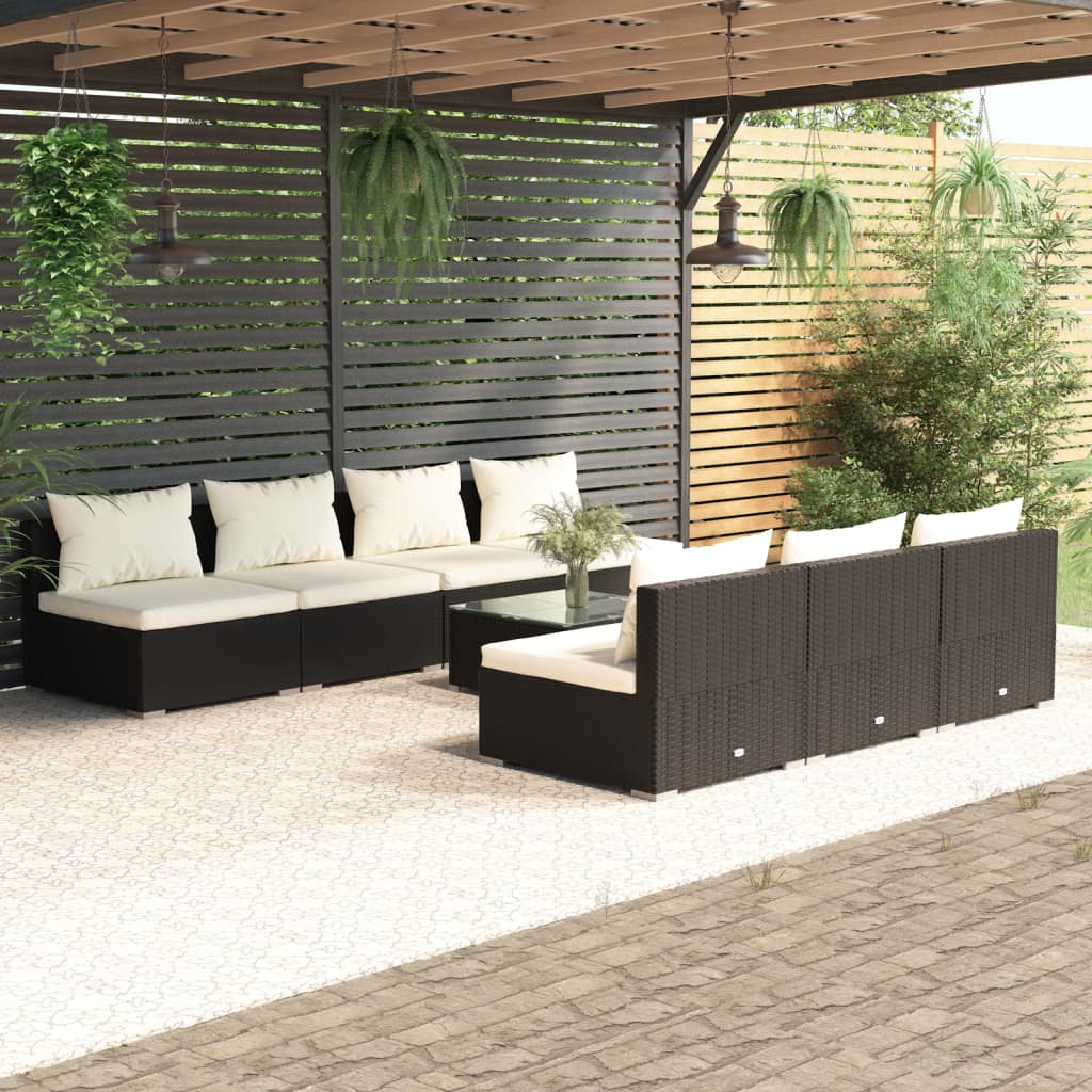 vidaXL 8 Piece Garden Lounge Set with Cushions Poly Rattan Black