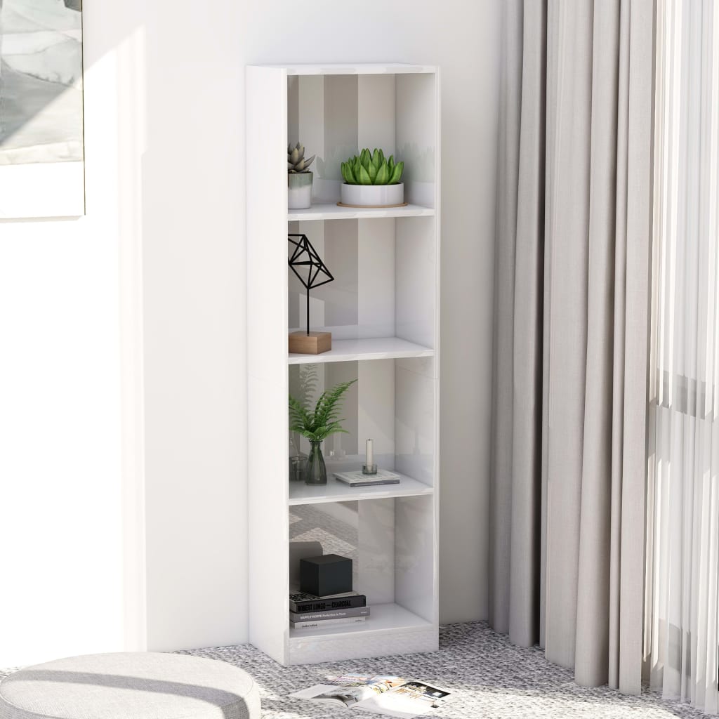 vidaXL 4-Tier Book Cabinet High Gloss White 40x24x142 cm Engineered Wood