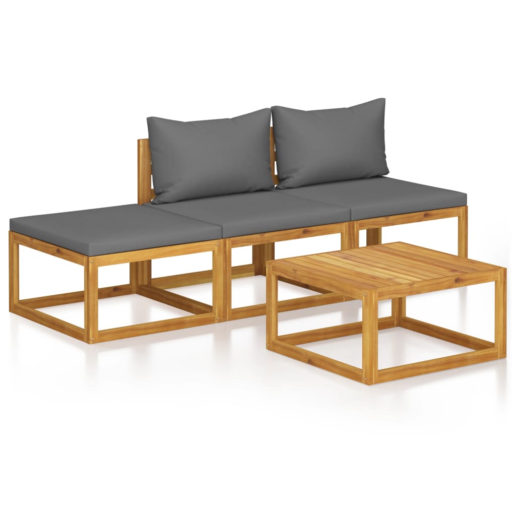 vidaXL 4 Piece Garden Lounge Set with Cushion Solid Acacia Wood
