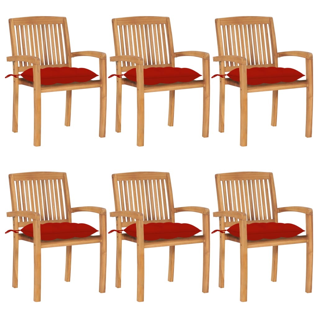 vidaXL Stacking Garden Chairs with Cushions 6 pcs Solid Teak Wood