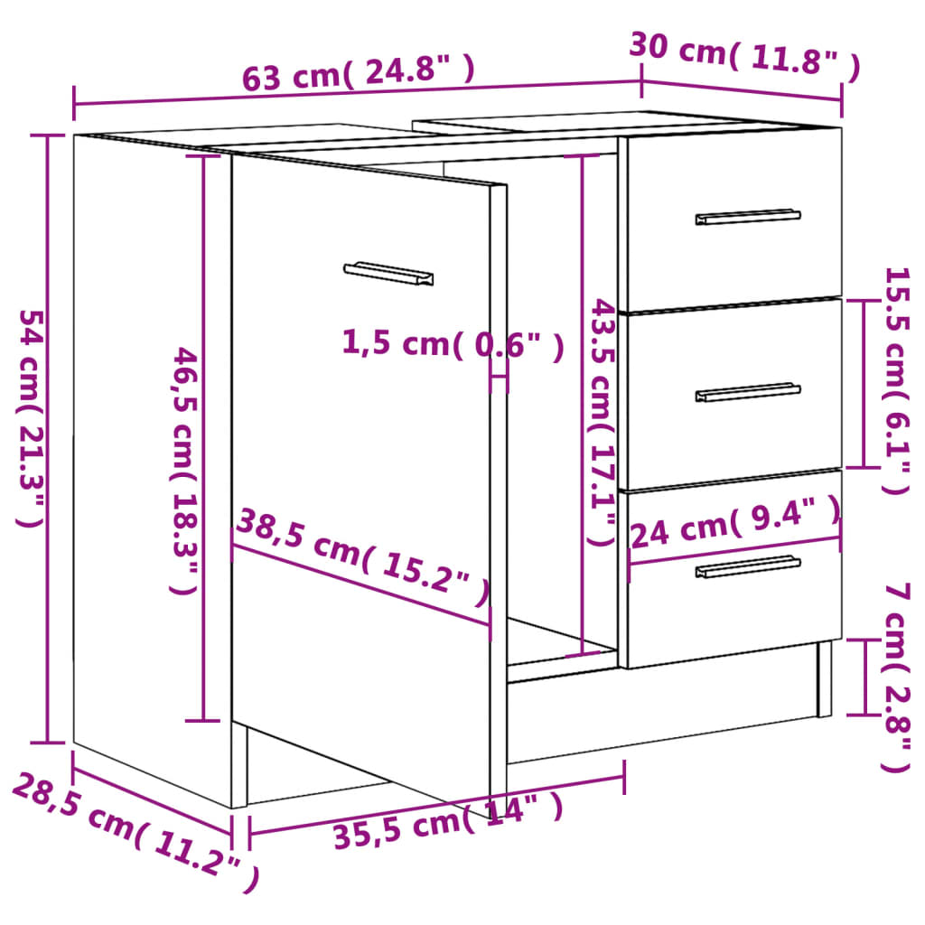 vidaXL Sink Cabinet White 63x30x54 cm Engineered Wood