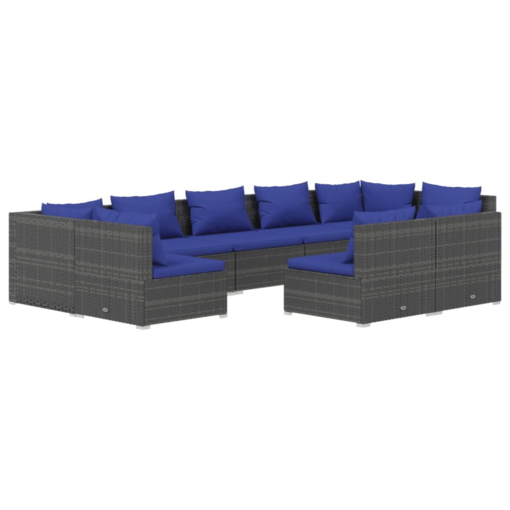 vidaXL 9 Piece Garden Lounge Set with Cushions Grey Poly Rattan