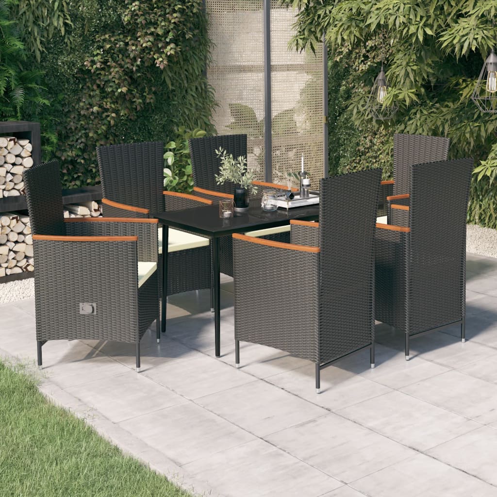 vidaXL 7 Piece Garden Dining Set with Cushions Black