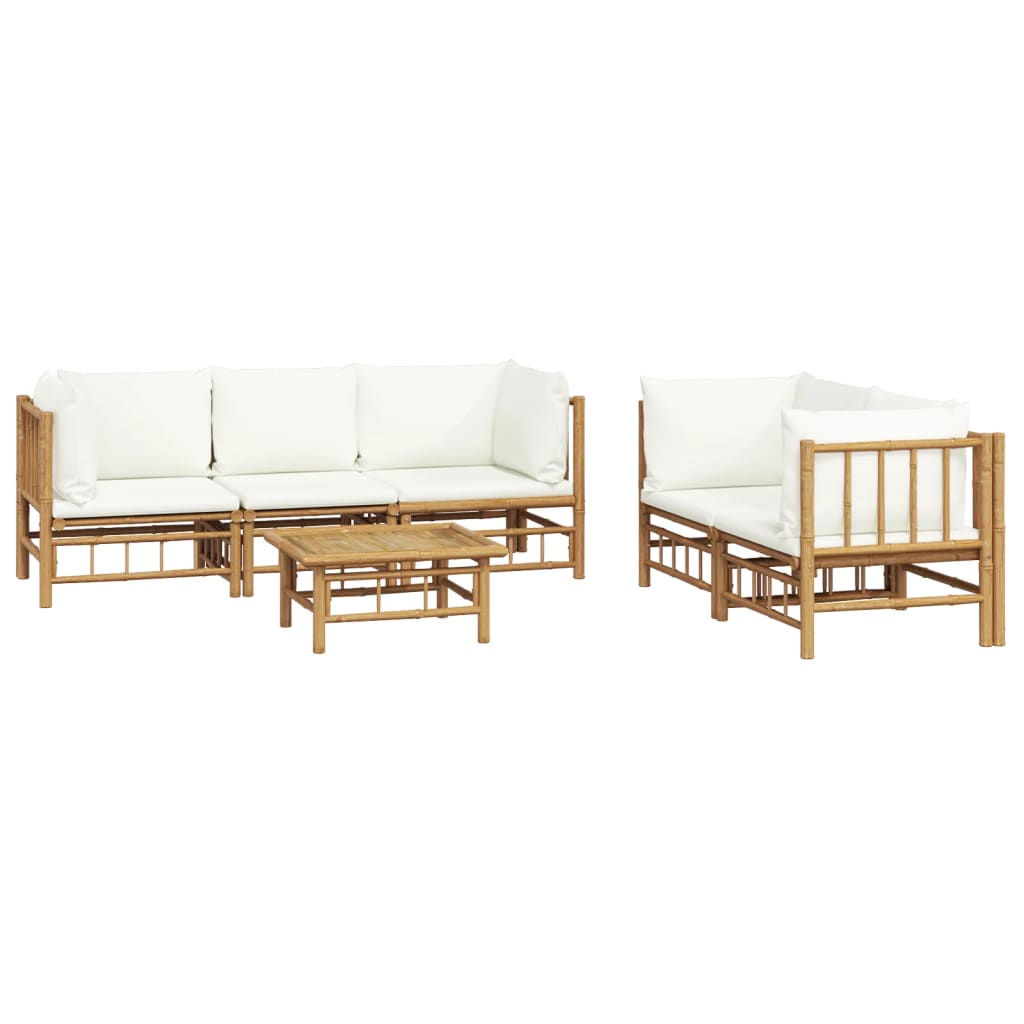 vidaXL 6 Piece Garden Lounge Set with Cream White Cushions Bamboo