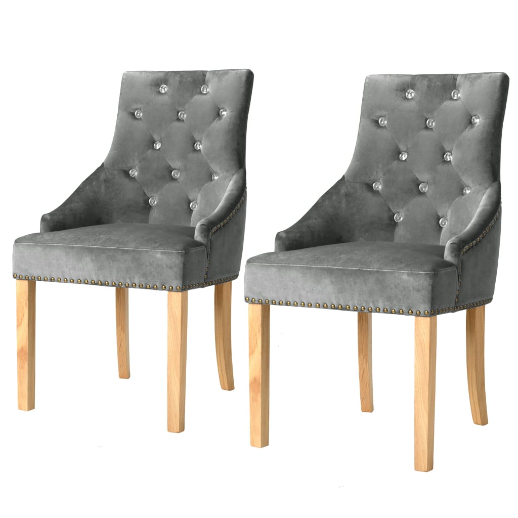 vidaXL Dining Chairs 2 pcs Silver Solid Oak and Velvet