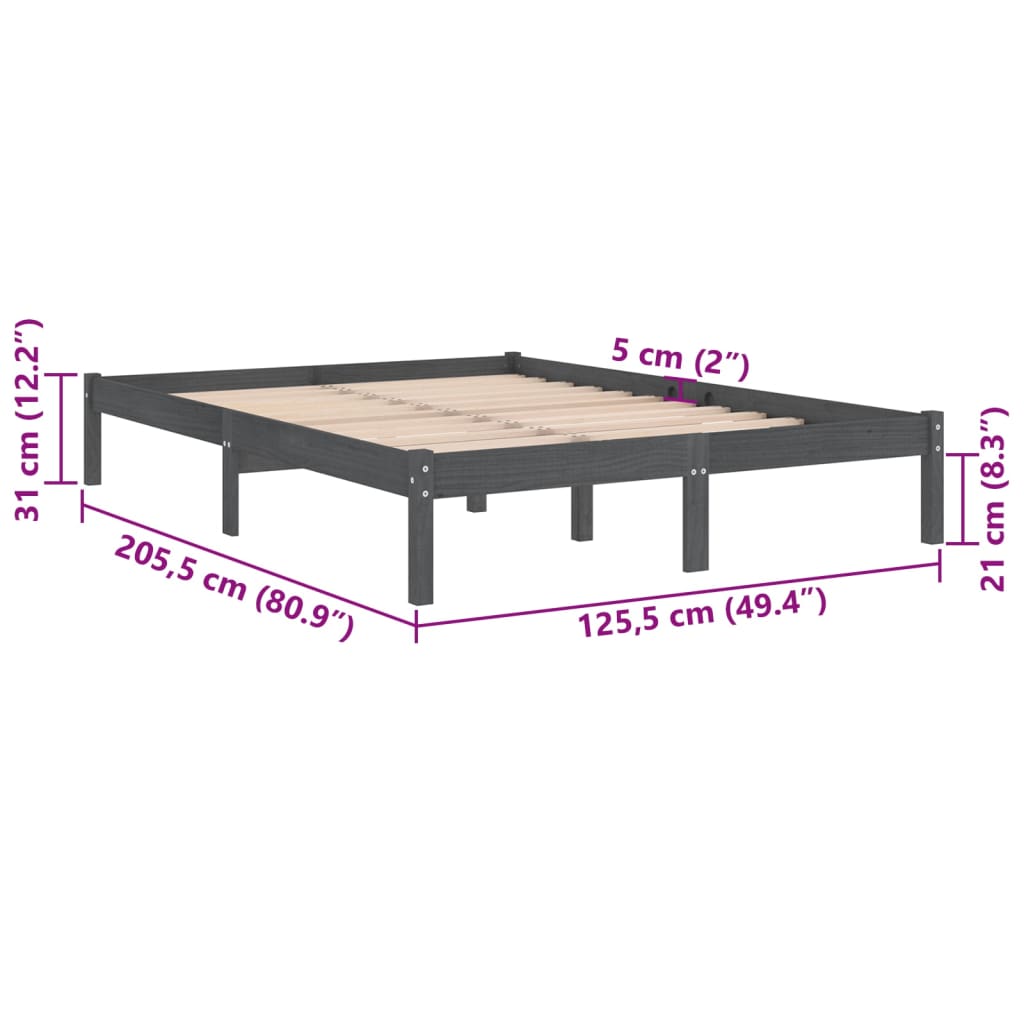 vidaXL Bed Frame without Mattress Grey Solid Wood 120x200 cm