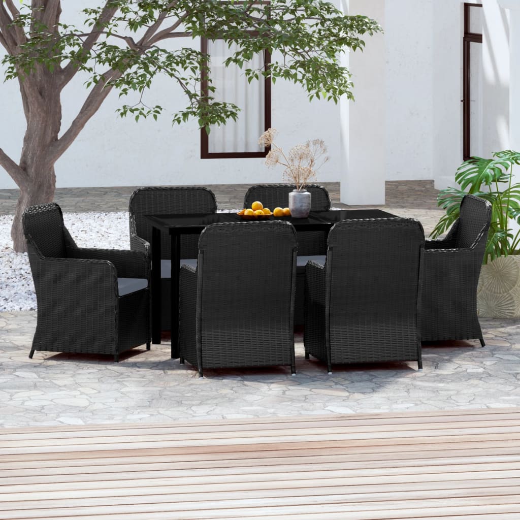 vidaXL 7 Piece Garden Dining Set with Cushions Black