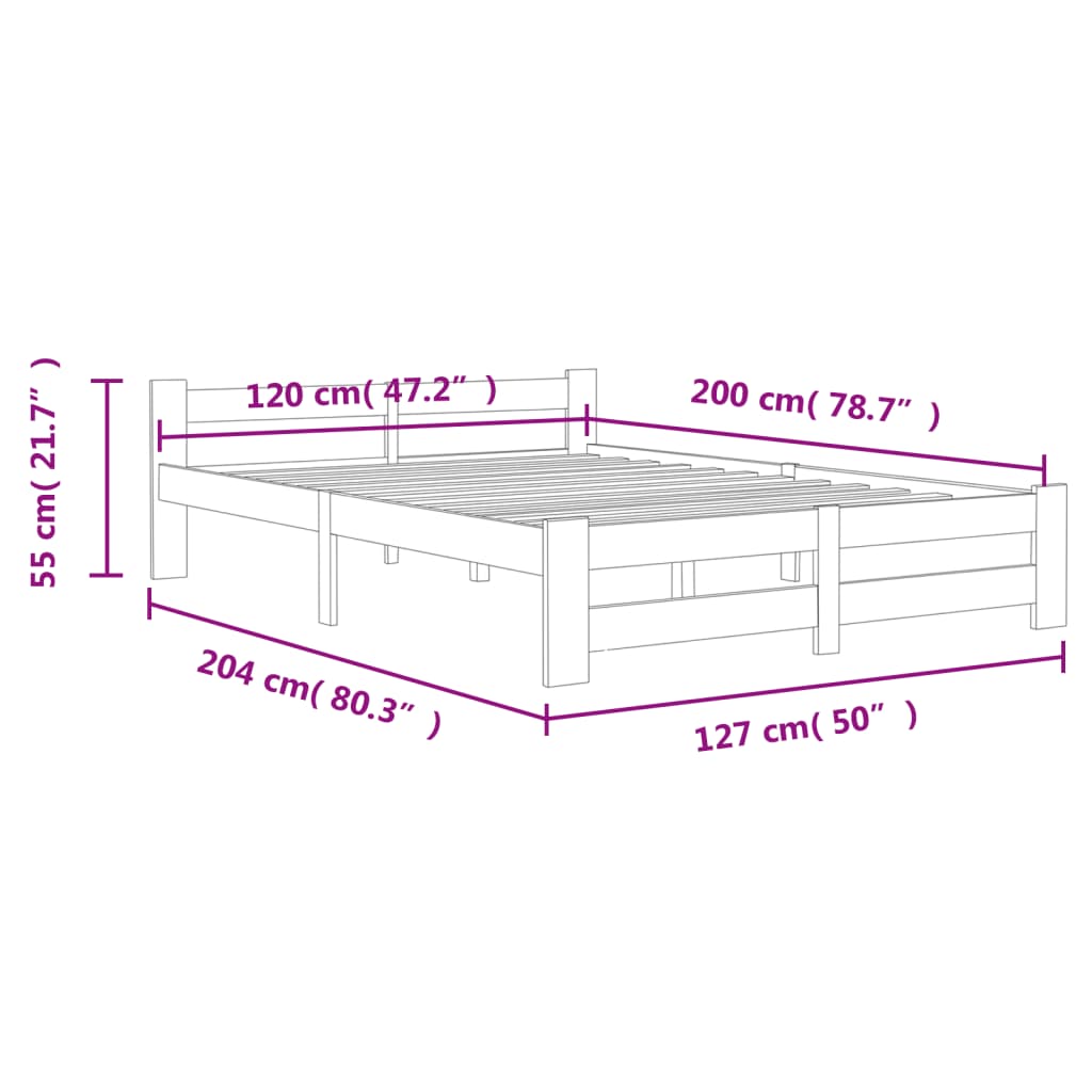 vidaXL Bed Frame without Mattress Honey Brown Solid Pine Wood 120x200 cm