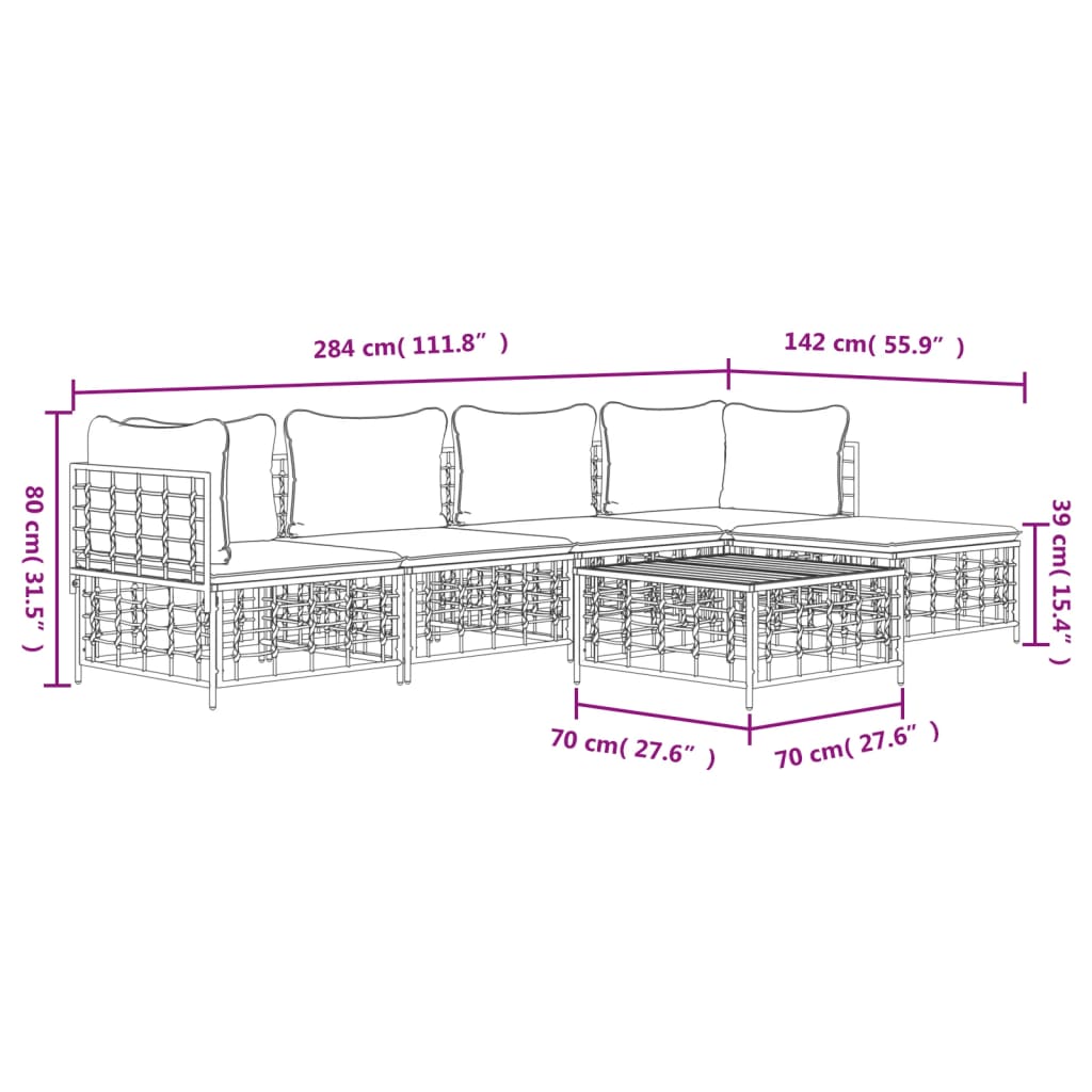 vidaXL 6 Piece Garden Lounge Set with Cushions Anthracite Poly Rattan