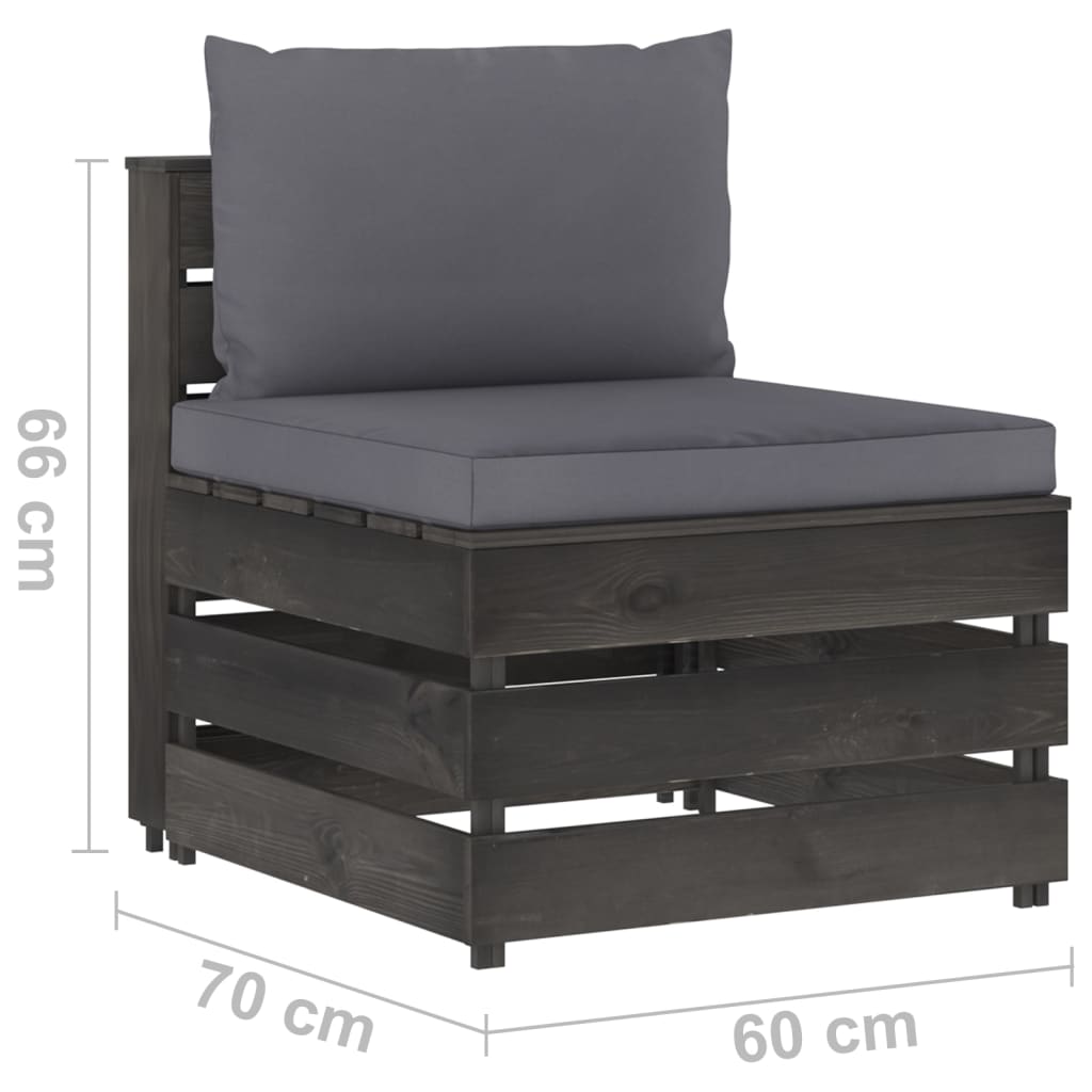 vidaXL 6 Piece Garden Lounge Set with Cushions Grey Impregnated Wood