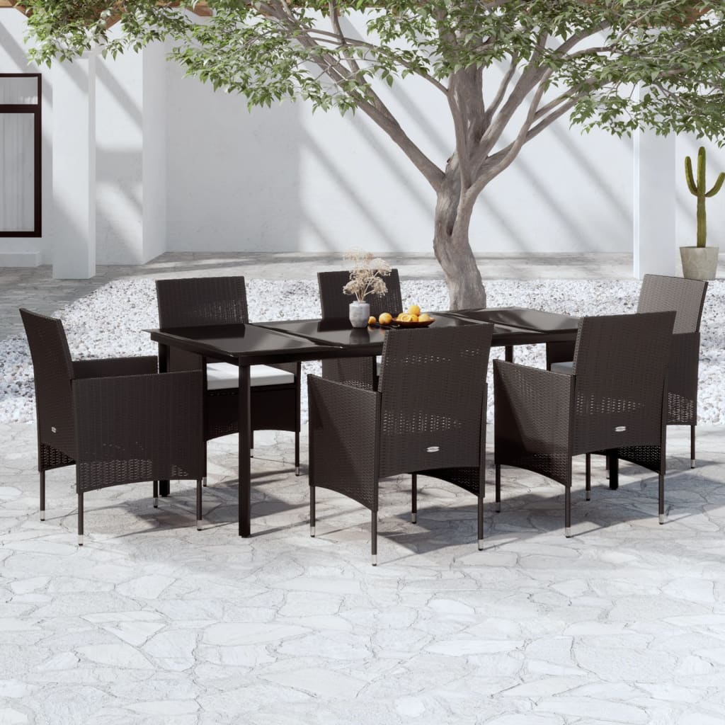 vidaXL 7 Piece Garden Dining Set with Cushions Black