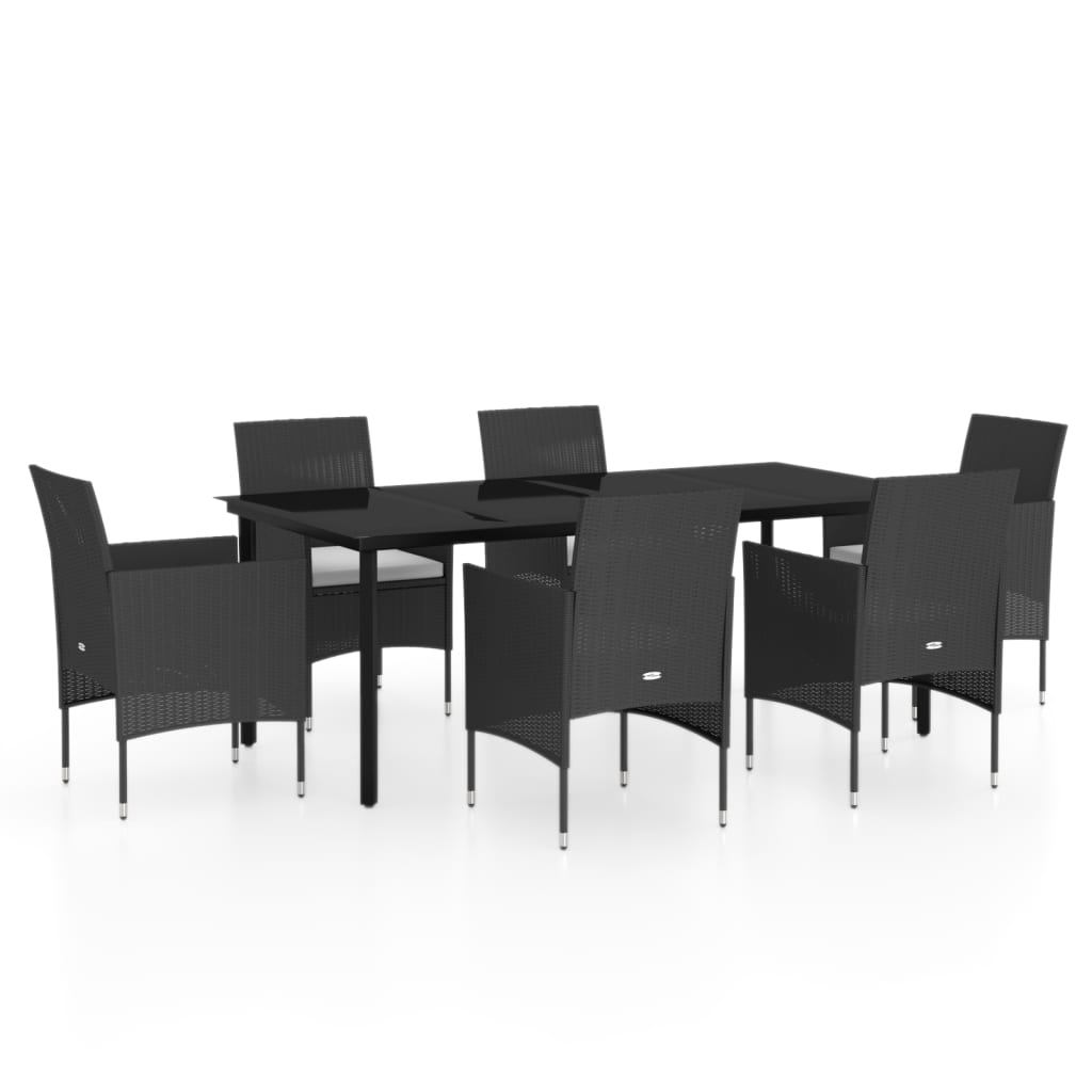 vidaXL 7 Piece Garden Dining Set with Cushions Black