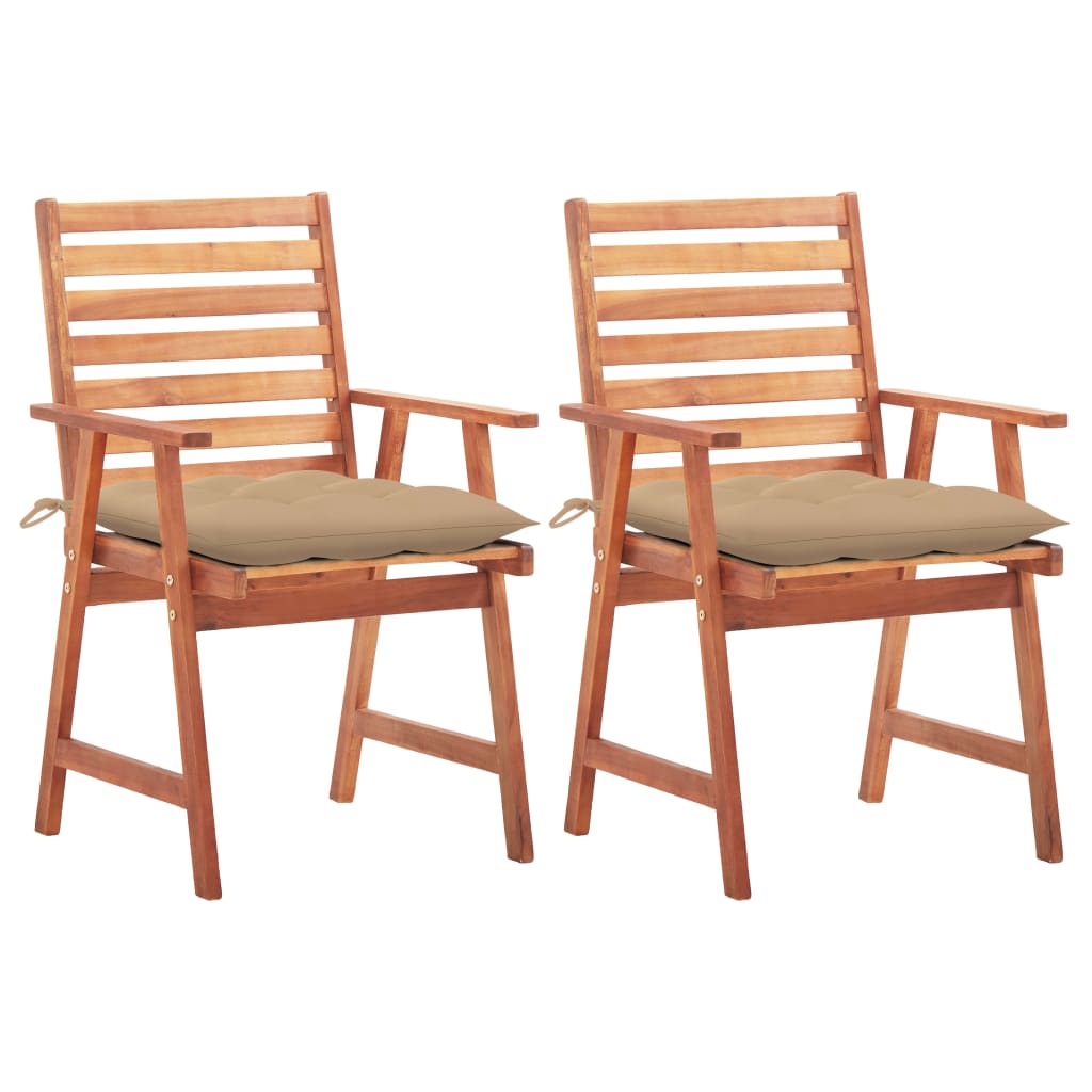 vidaXL Outdoor Dining Chairs 2 pcs with Cushions Solid Acacia Wood