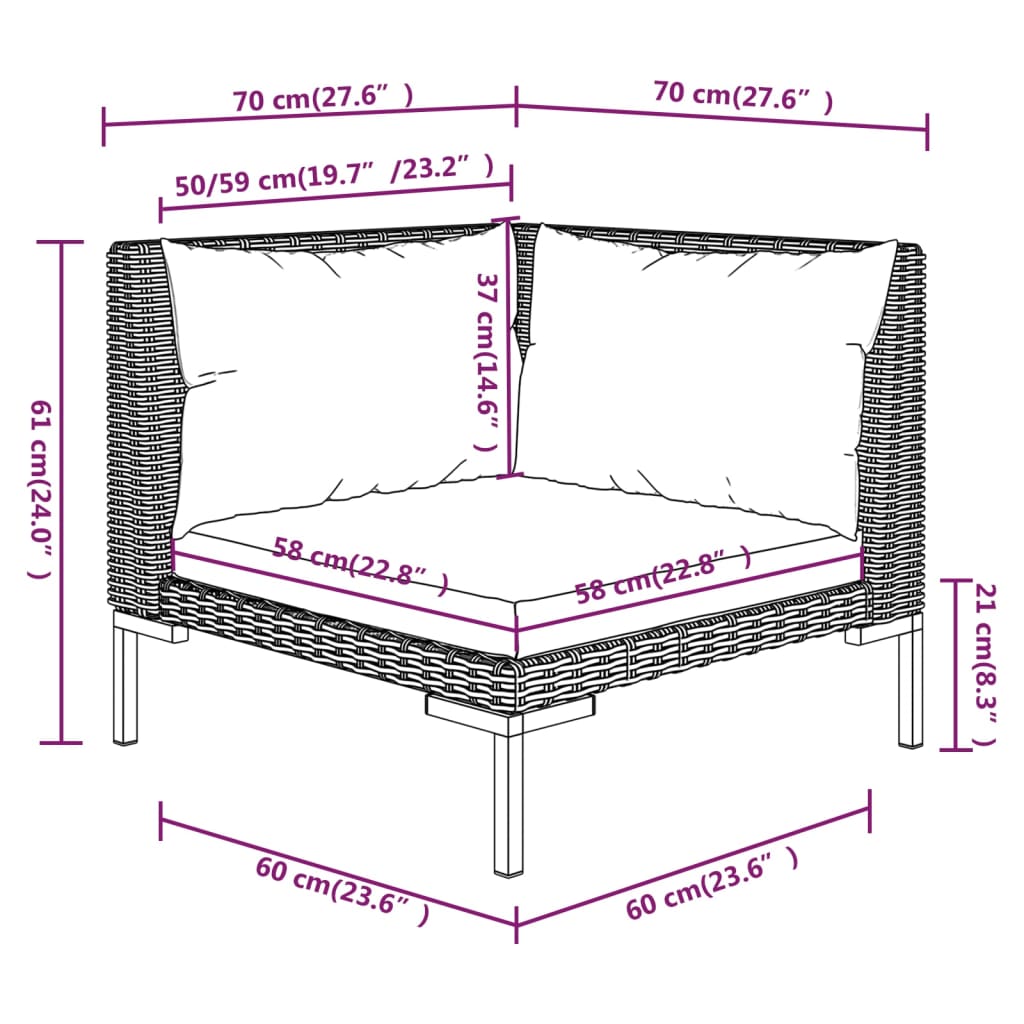 vidaXL 8 Piece Garden Lounge Set with Cushions Poly Rattan Dark Grey