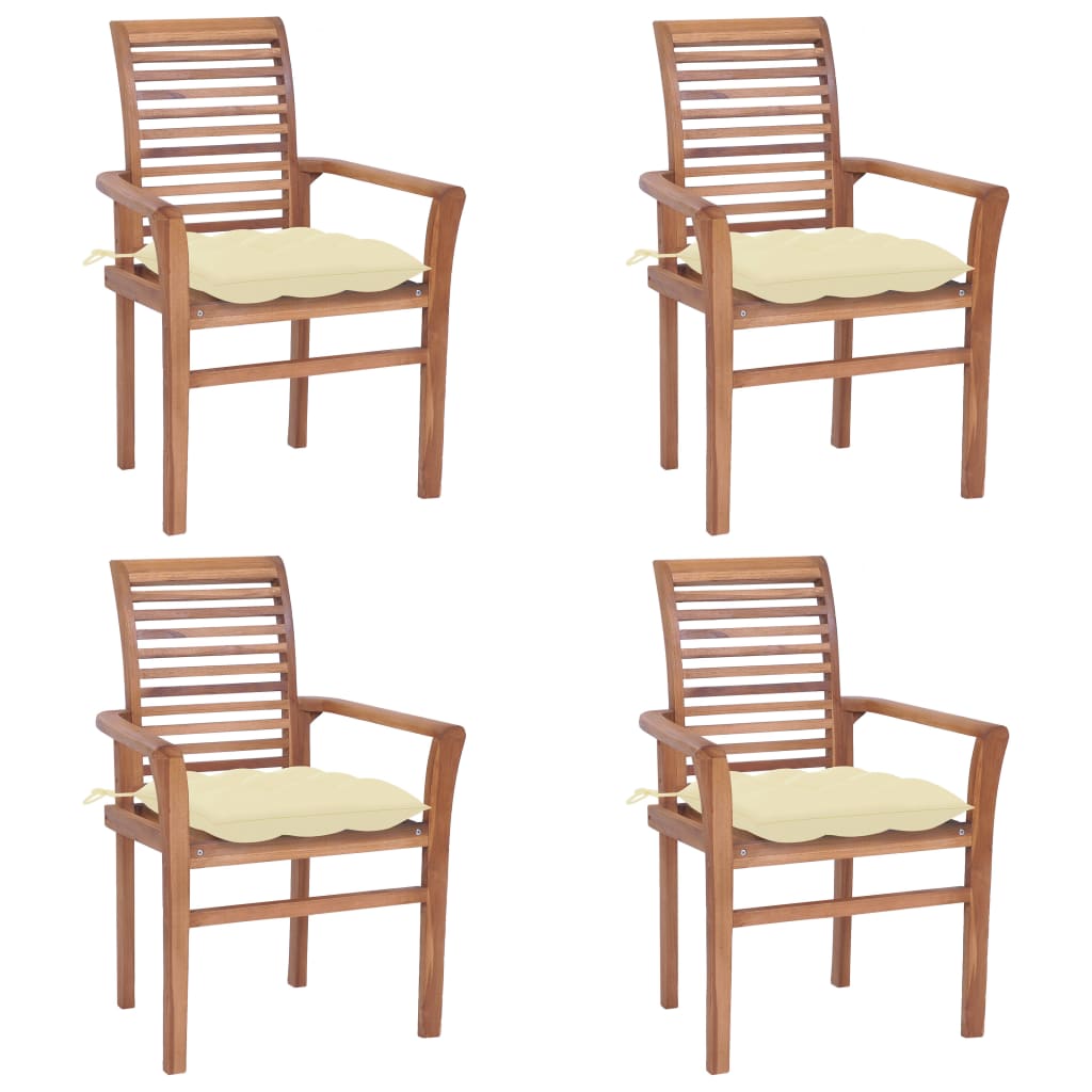 vidaXL Dining Chairs 4 pcs with Cream White Cushions Solid Teak Wood