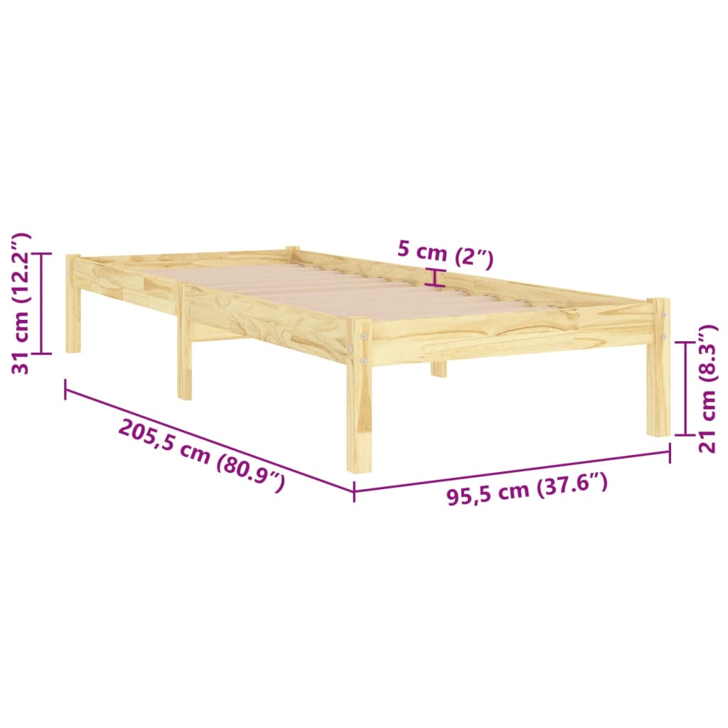 vidaXL Bed Frame without Mattress Solid Wood 90x200 cm