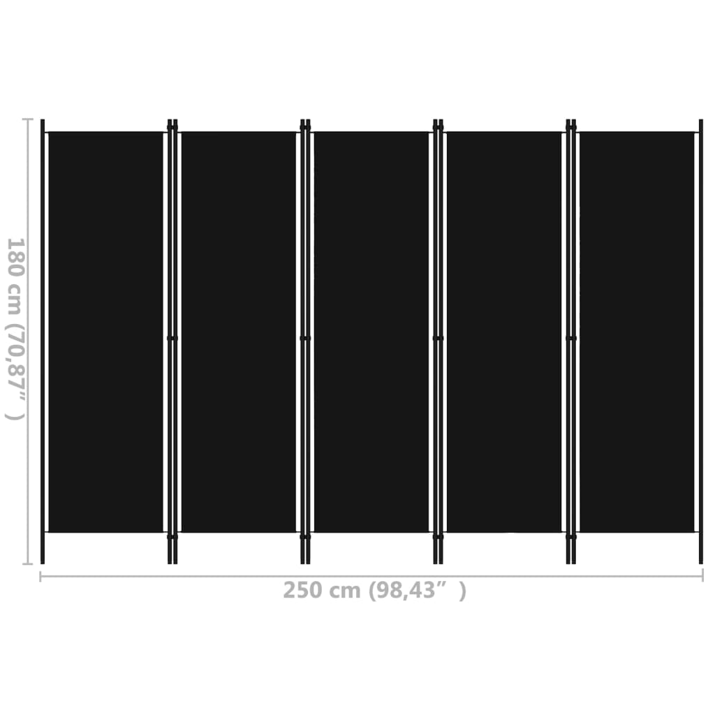 vidaXL 5-Panel Room Divider Black 250x180 cm