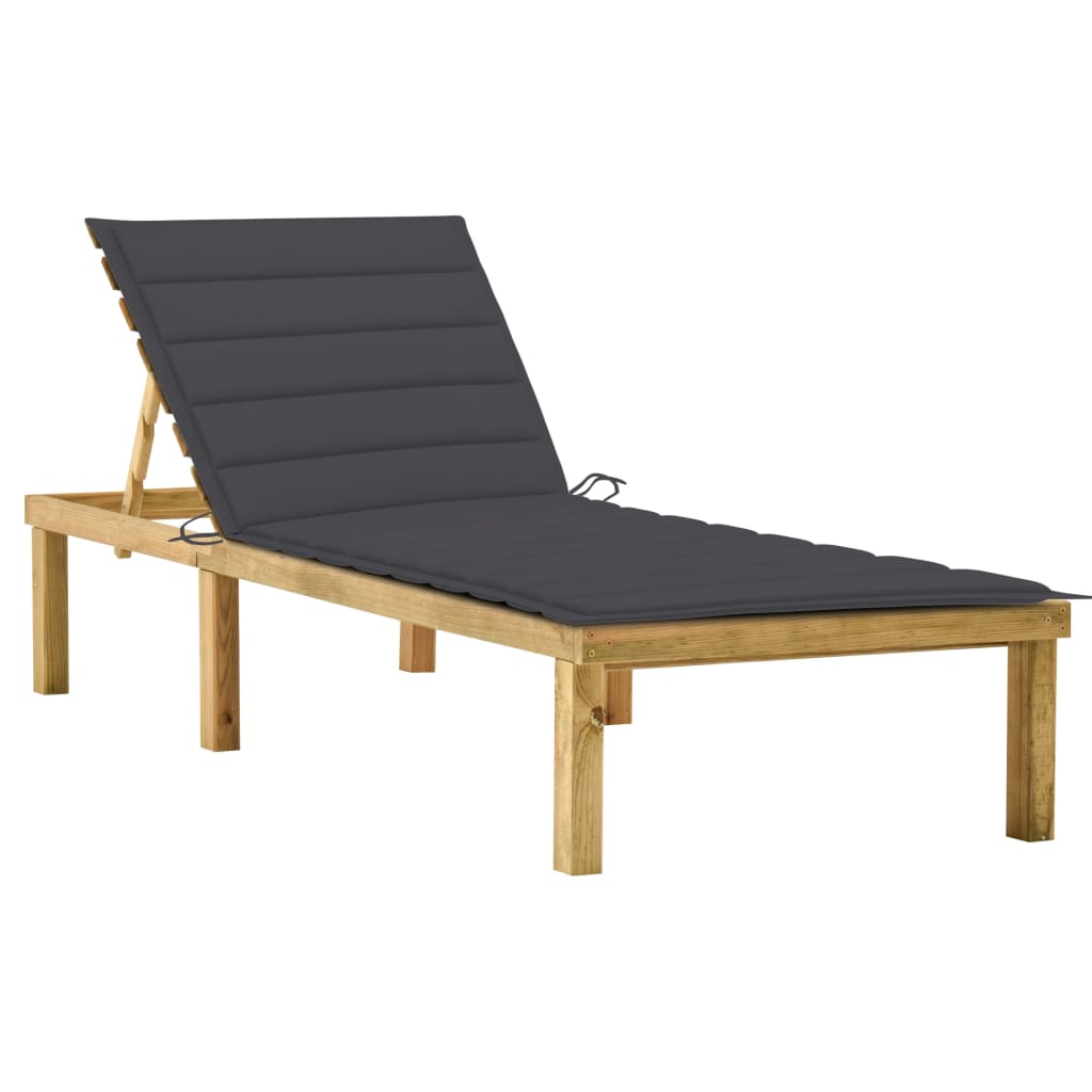 vidaXL Sun Lounger with Anthracite Cushion Impregnated Pinewood