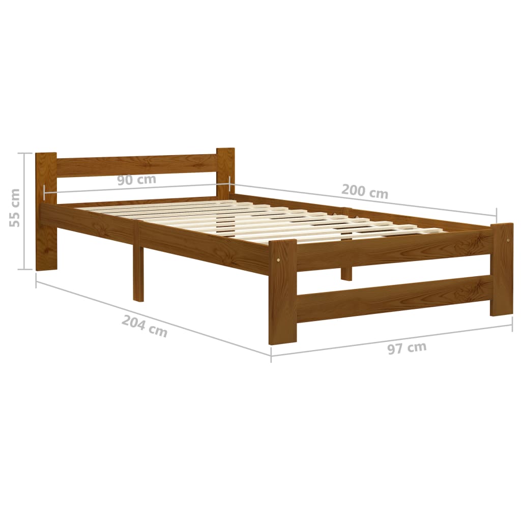 vidaXL Bed Frame without Mattress Honey Brown Solid Pine Wood 90x200 cm