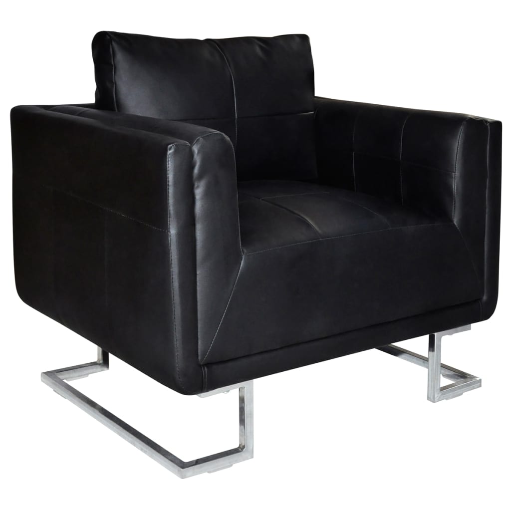 vidaXL Cube Armchair with Chrome Feet Black Faux Leather