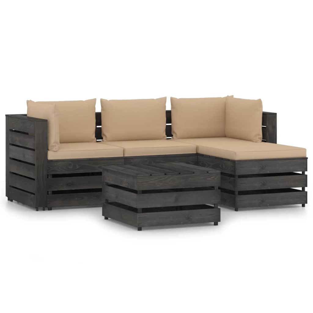 vidaXL 5 Piece Garden Lounge Set with Cushions Grey Impregnated Wood