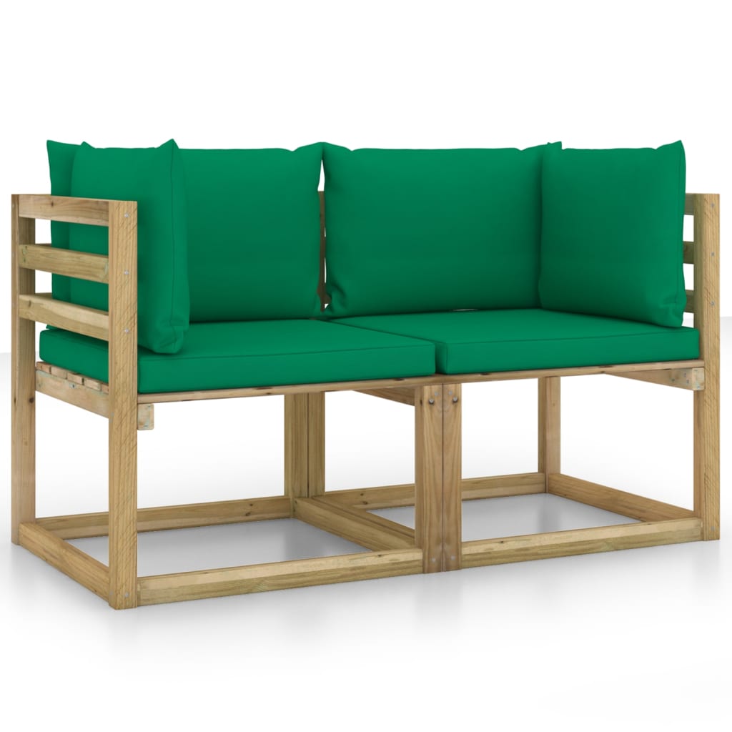 vidaXL Garden Corner Sofas & Cushions 2 pcs Green Impregnated Pinewood