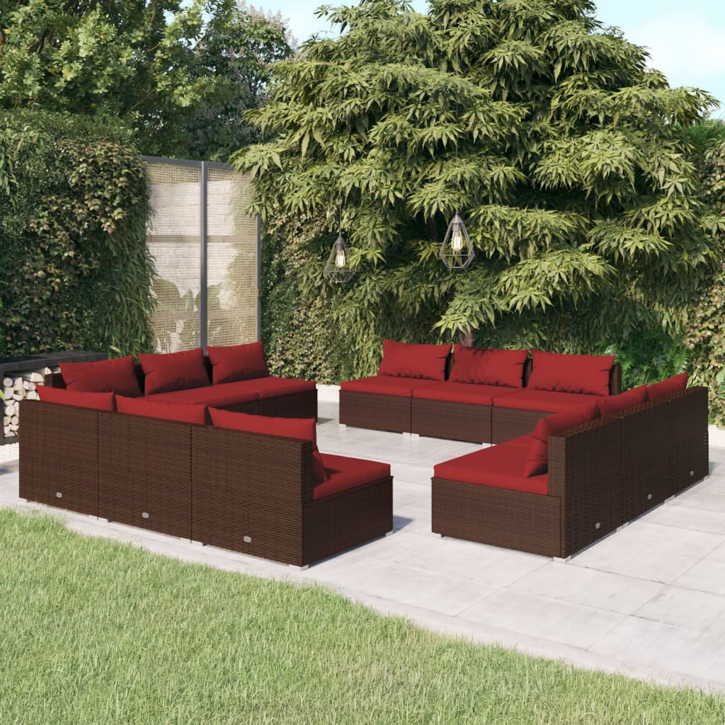 vidaXL 12 Piece Garden Lounge Set with Cushions Poly Rattan Brown