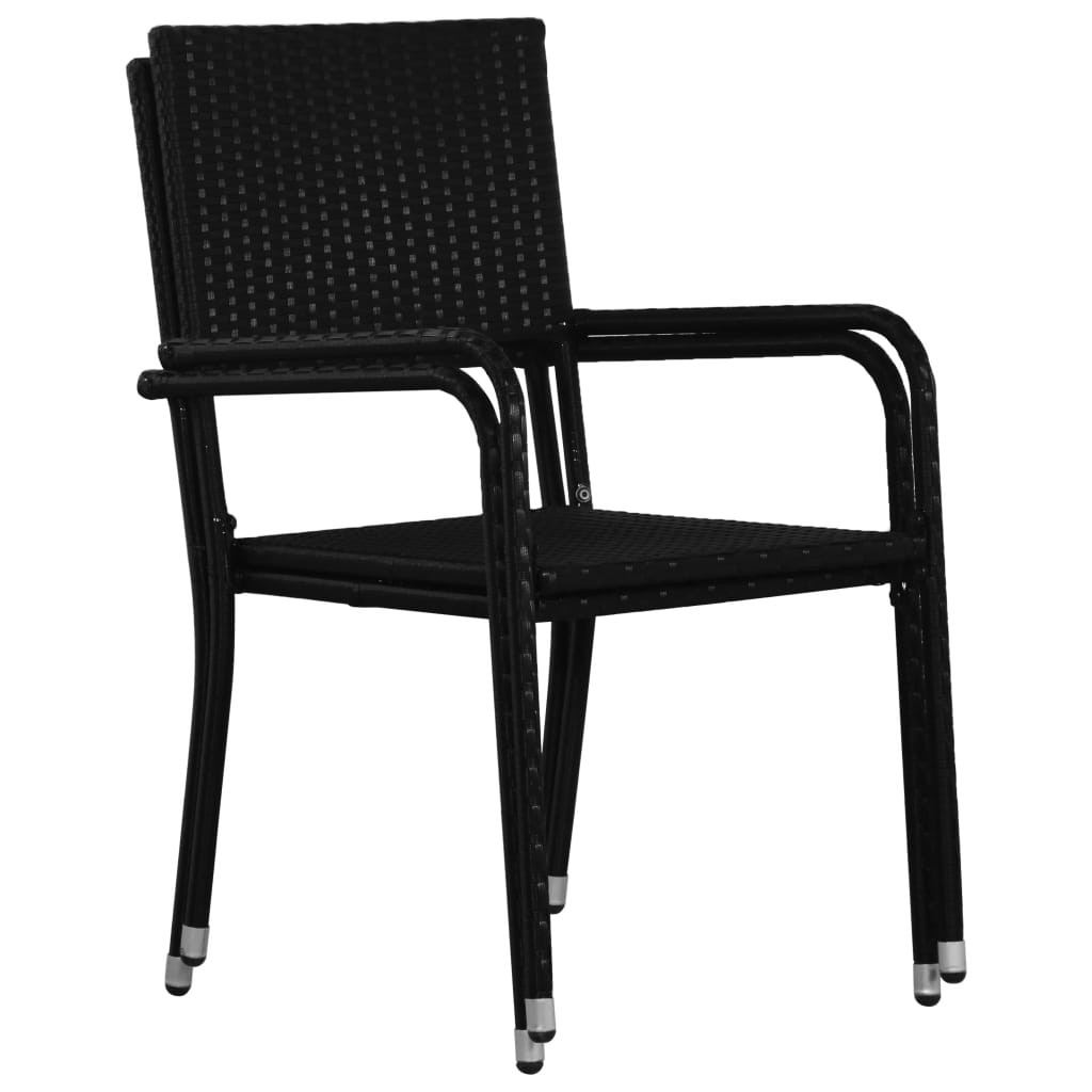 vidaXL Garden Dining Chairs 2 pcs Stackable Black Poly Rattan