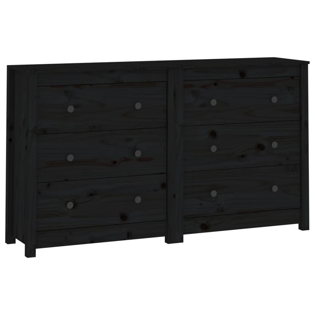 vidaXL Sideboard Black 140x35x80 cm Solid Wood Pine