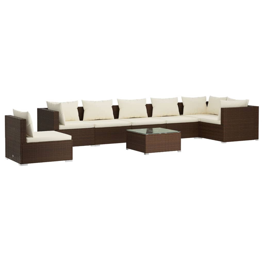 vidaXL 8 Piece Garden Lounge Set with Cushions Poly Rattan Brown