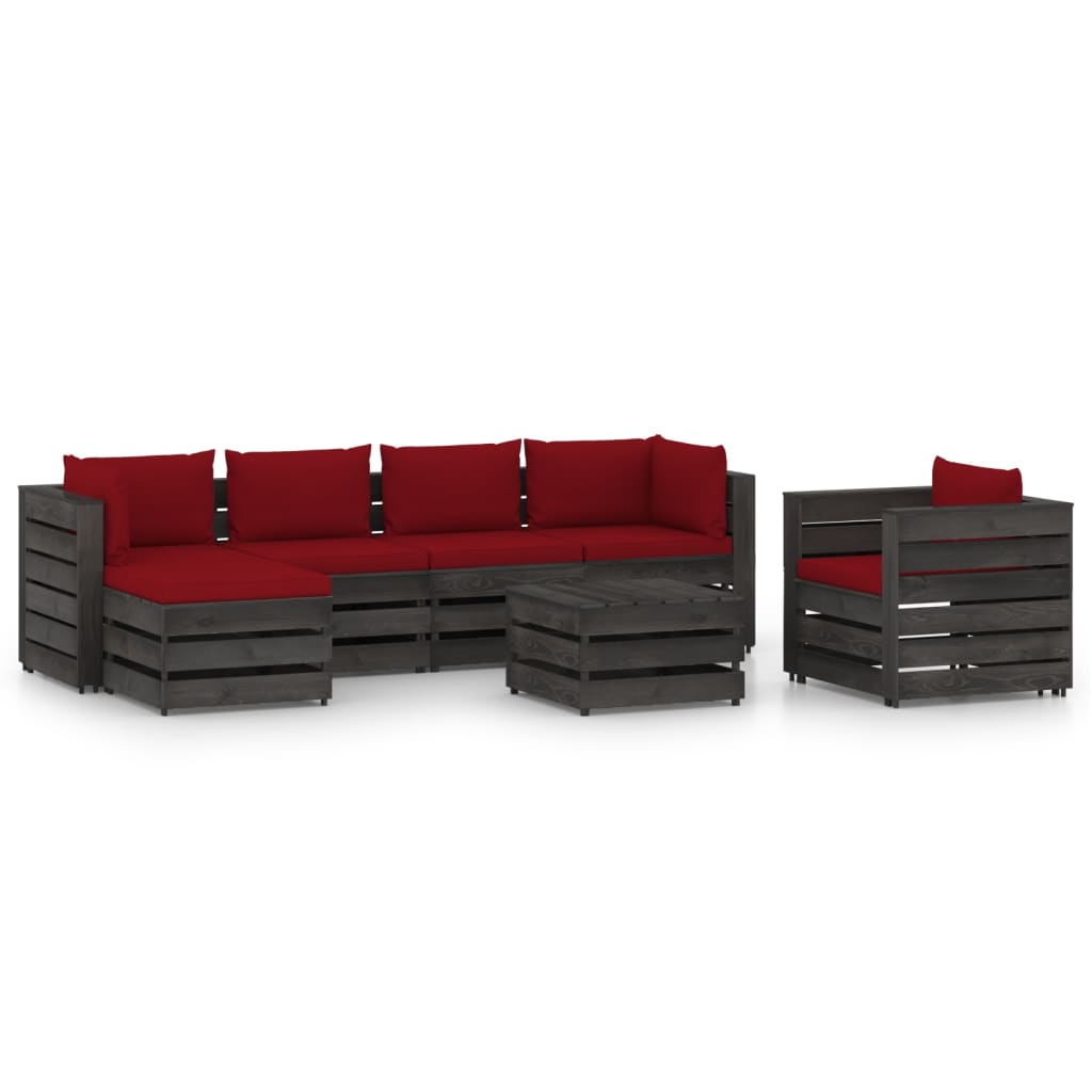 vidaXL 7 Piece Garden Lounge Set with Cushions Grey Impregnated Wood