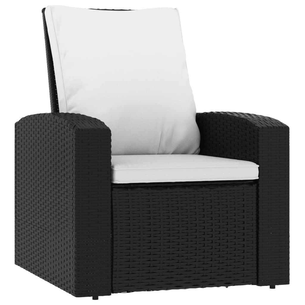 vidaXL Garden Reclining Chair with Cushions Black Poly Rattan