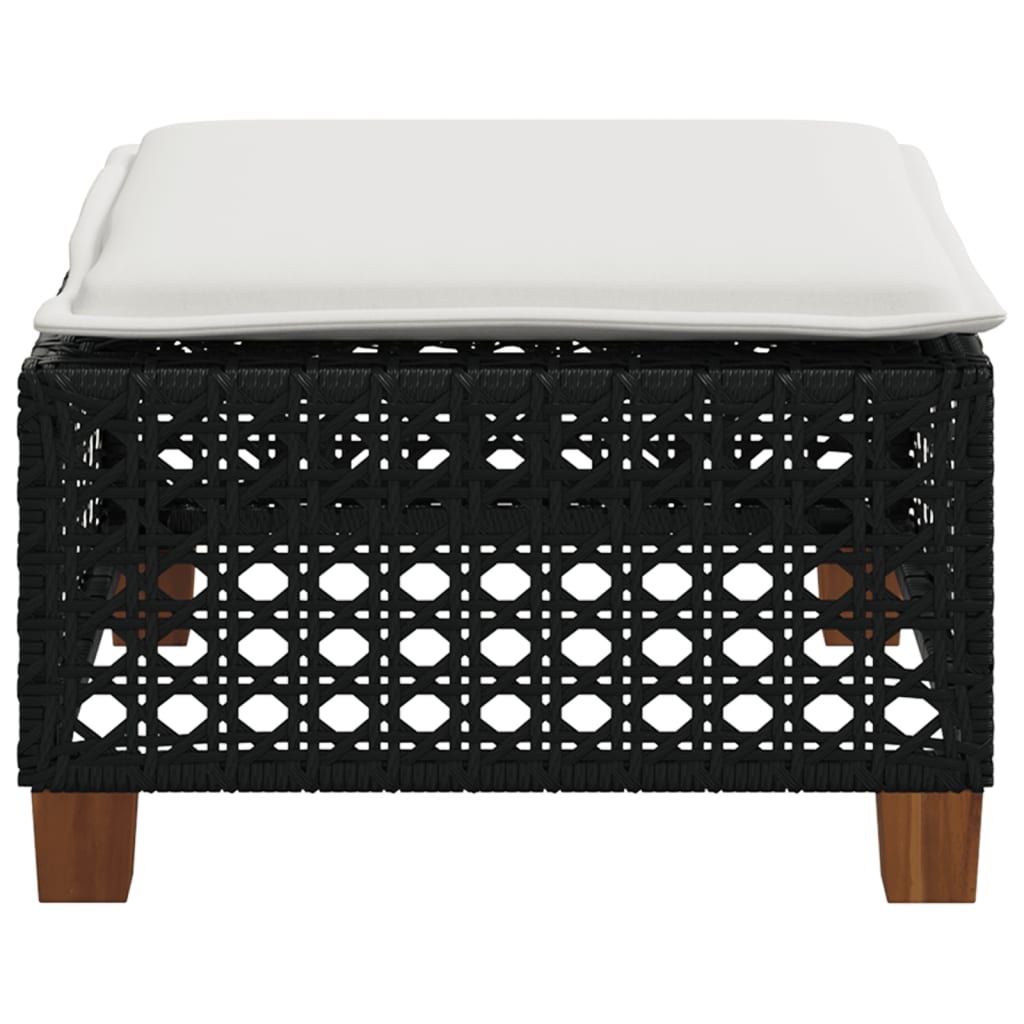 vidaXL Garden Stool with Cushion Black 63.5x56x32 cm Poly Rattan