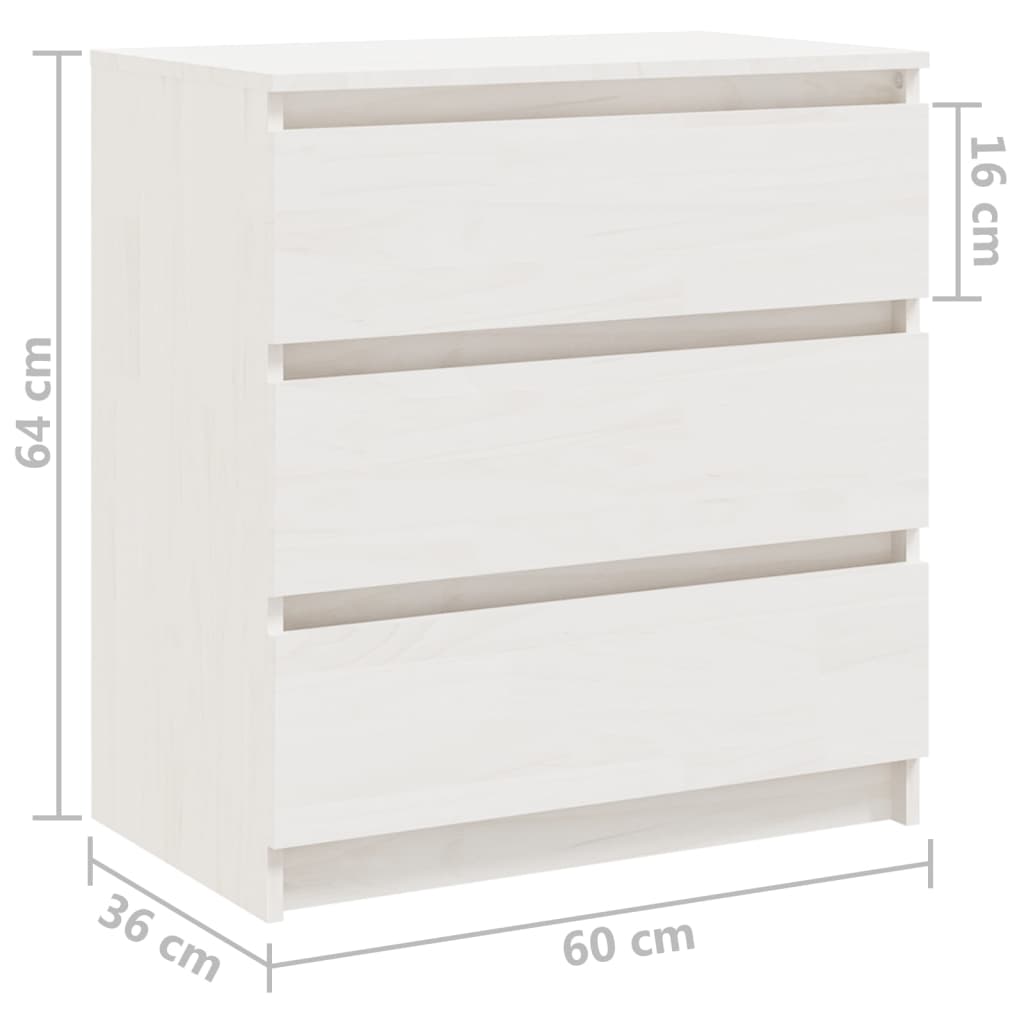 vidaXL Bedside Cabinet White 60x36x64 cm Solid Pinewood