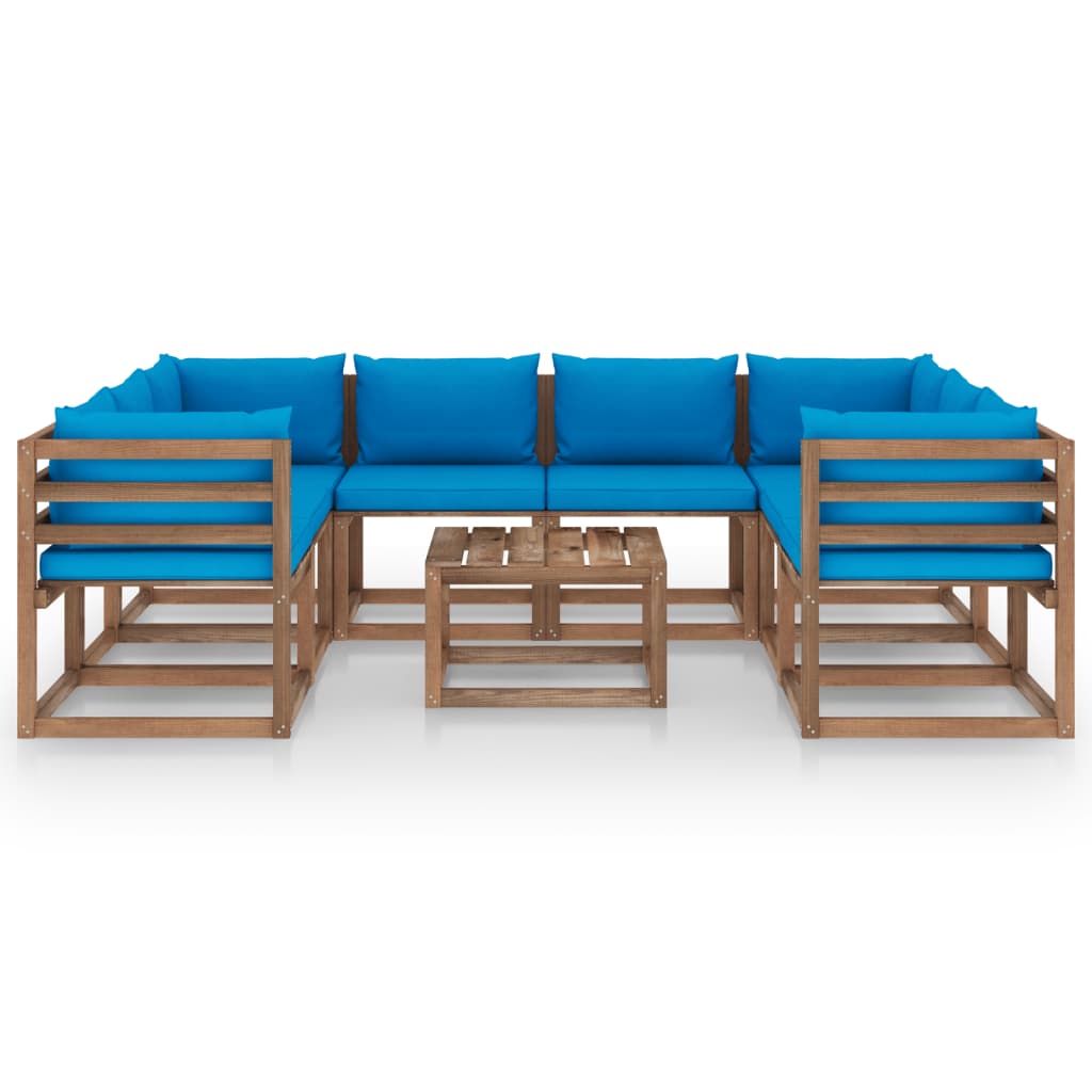 vidaXL 9 Piece Garden Lounge Set with Light Blue Cushions