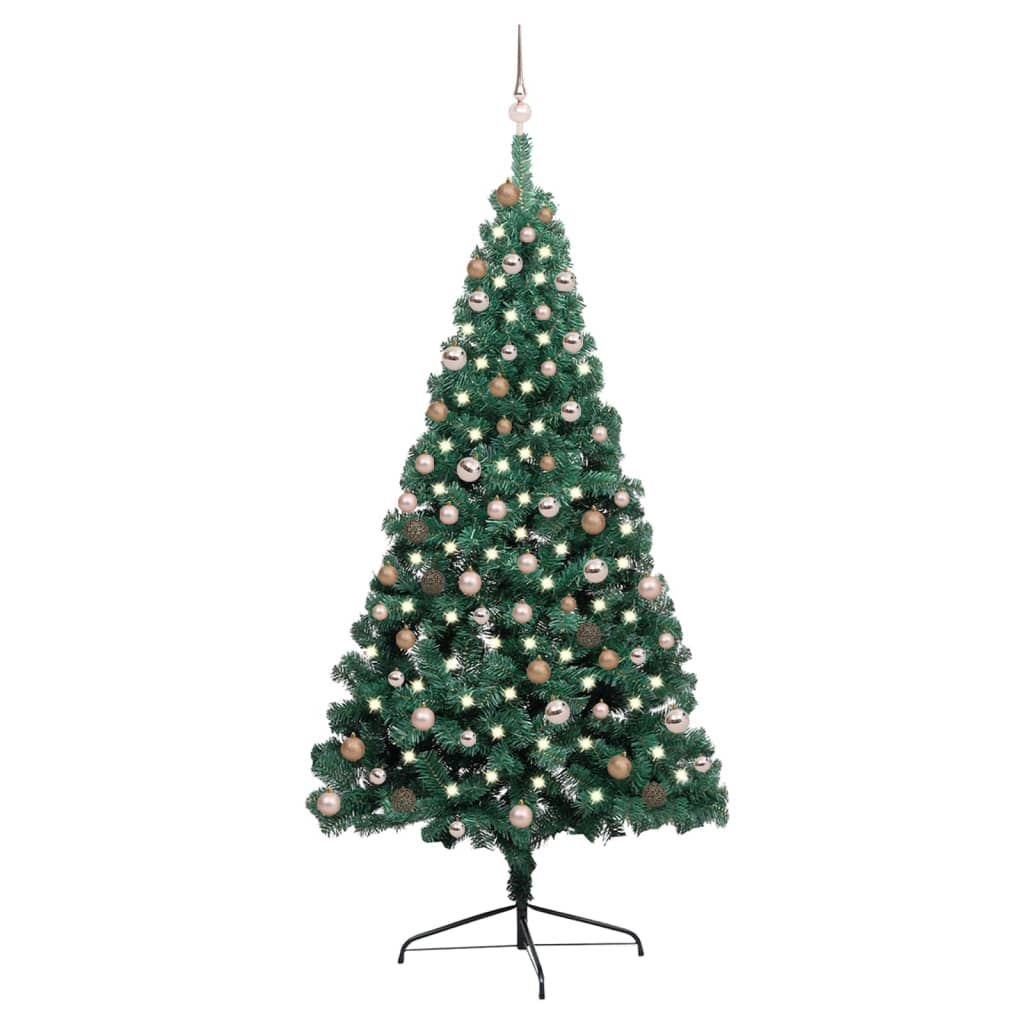 vidaXL Artificial Half Pre-lit Christmas Tree with Ball Set Green 210 cm