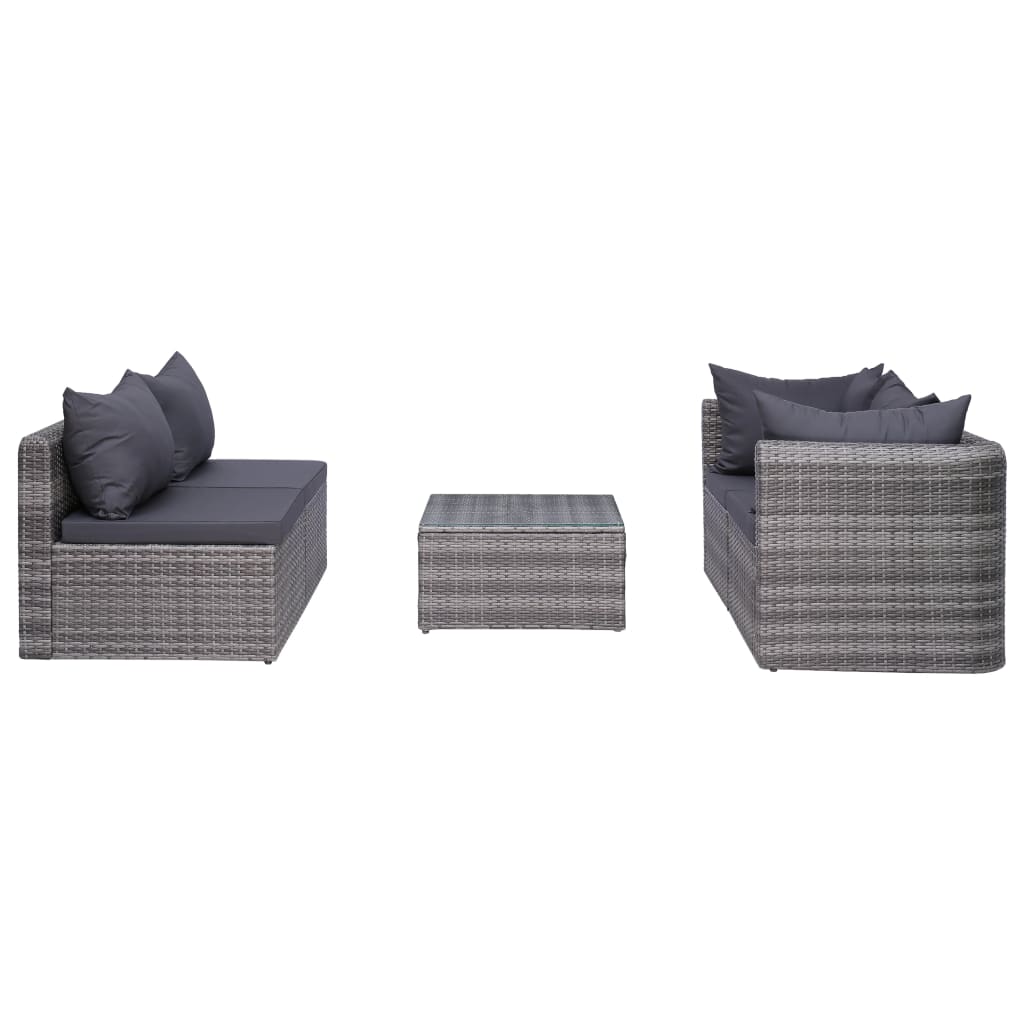 vidaXL 5 Piece Garden Sofa Set with Cushions & Pillows Poly Rattan Grey