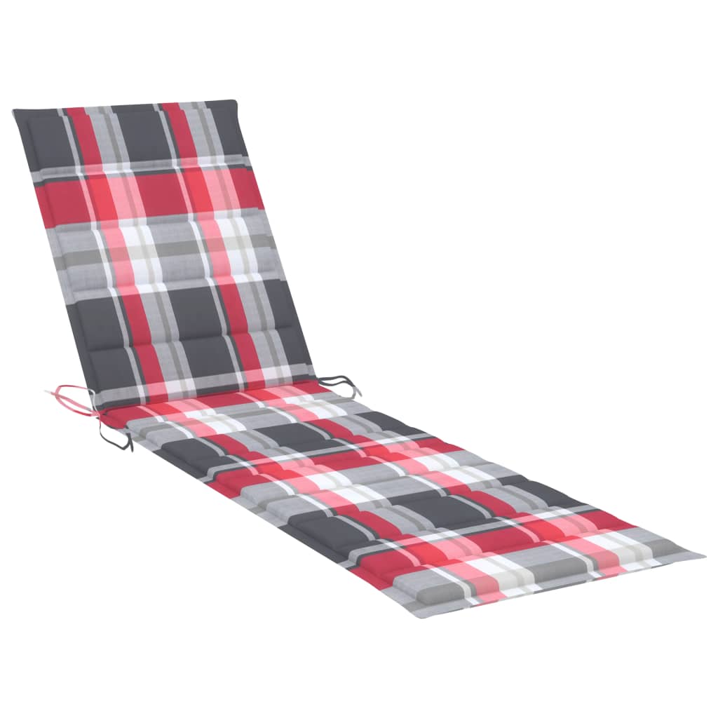 vidaXL Sun Lounger with Red Check Pattern Cushion Solid Teak Wood