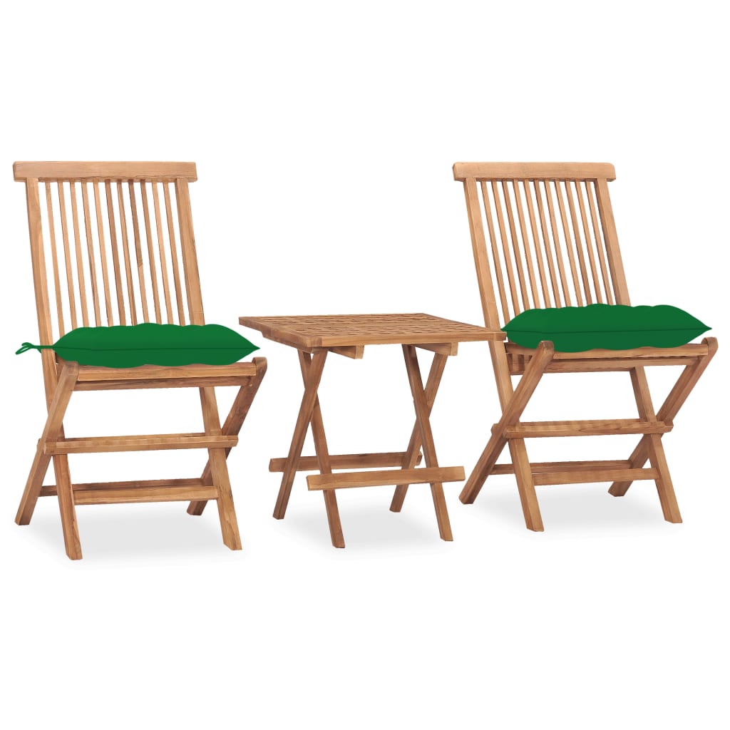 vidaXL 3 Piece Folding Outdoor Dining Set with Cushion Solid Teak Wood