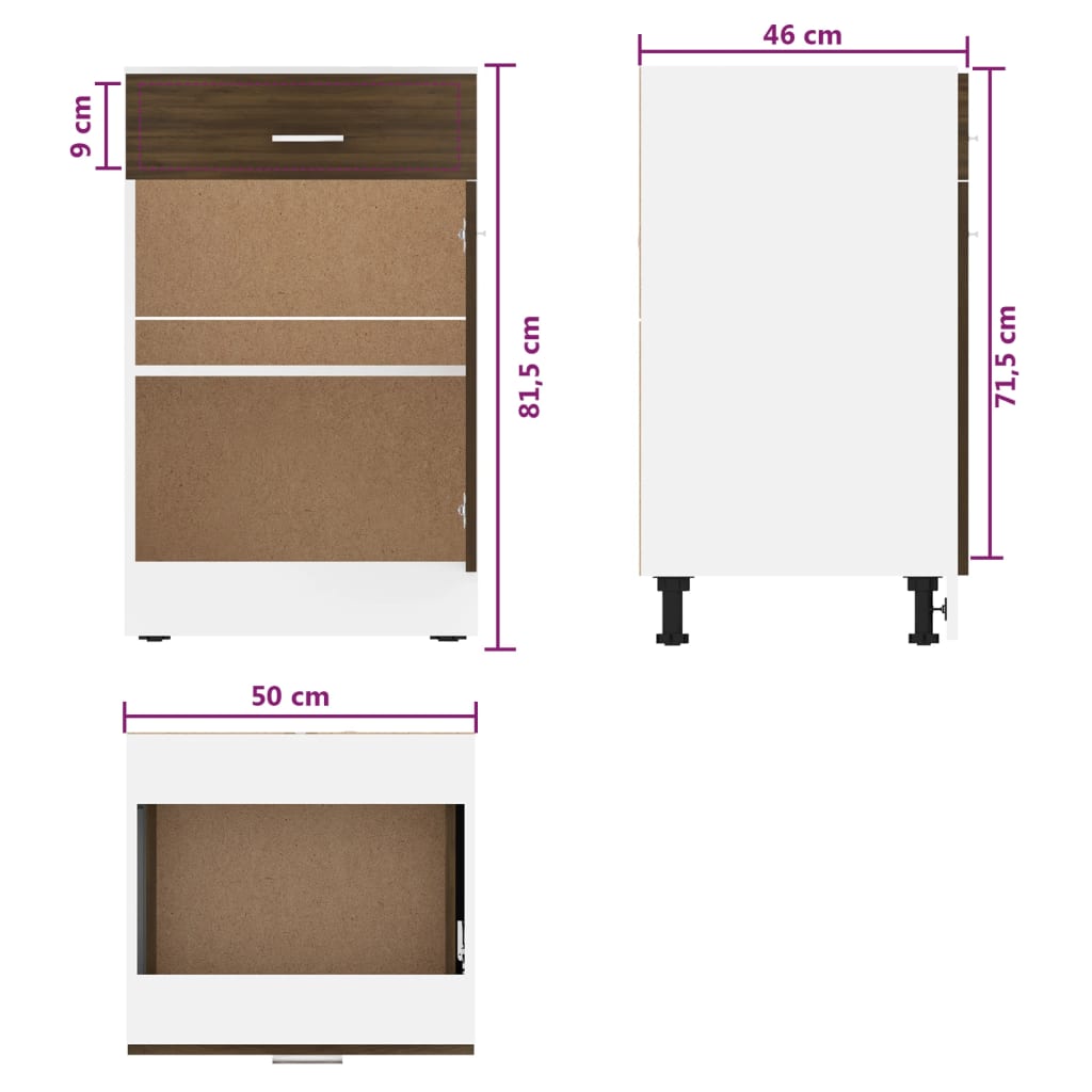 vidaXL Drawer Bottom Cabinet Brown Oak 50x46x81,5 cm Engineered Wood