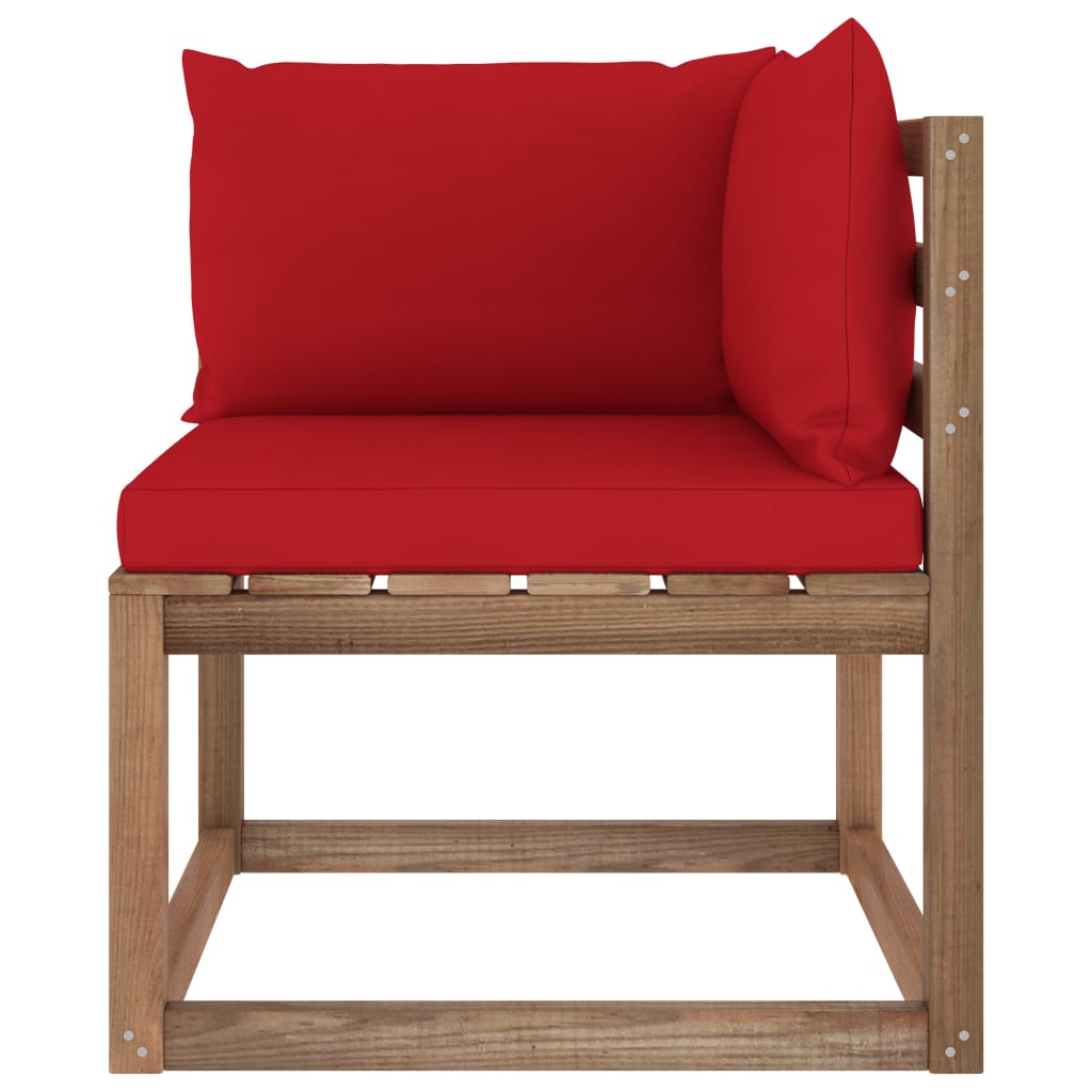 vidaXL Garden Pallet Corner Sofa with Red Cushions