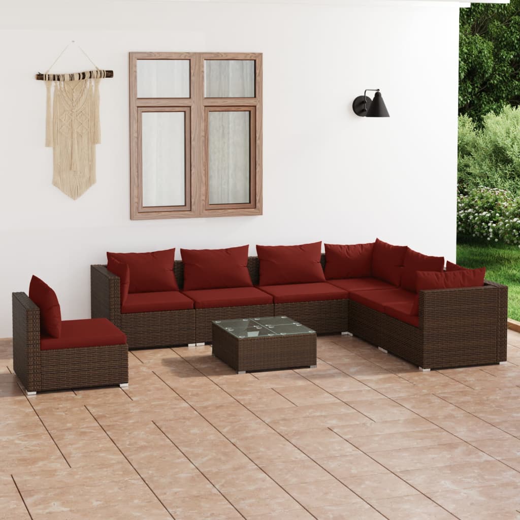 vidaXL 8 Piece Garden Lounge Set with Cushions Poly Rattan Brown