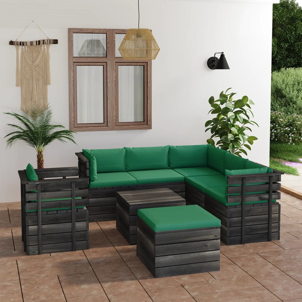 vidaXL 8 Piece Garden Pallet Lounge Set with Cushions Solid Pinewood