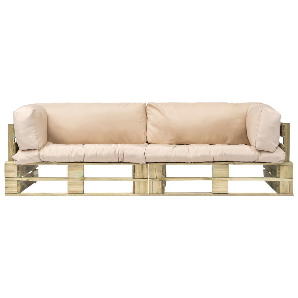 vidaXL 2 Piece Garden Pallet Sofa Set with Sand Cushions Pinewood